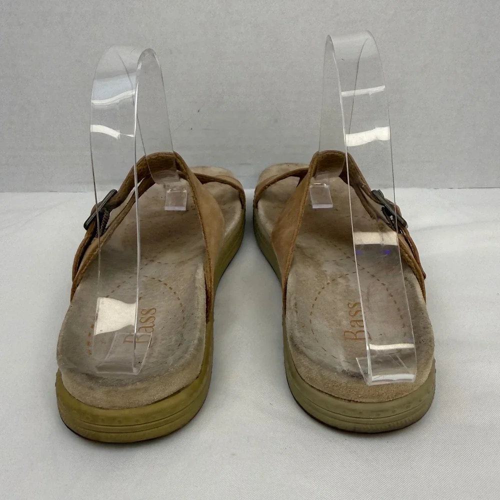 GH Bass Tan Leather Toe Loop Slide Sandals Buckle Strap Womens 6M 4235-260